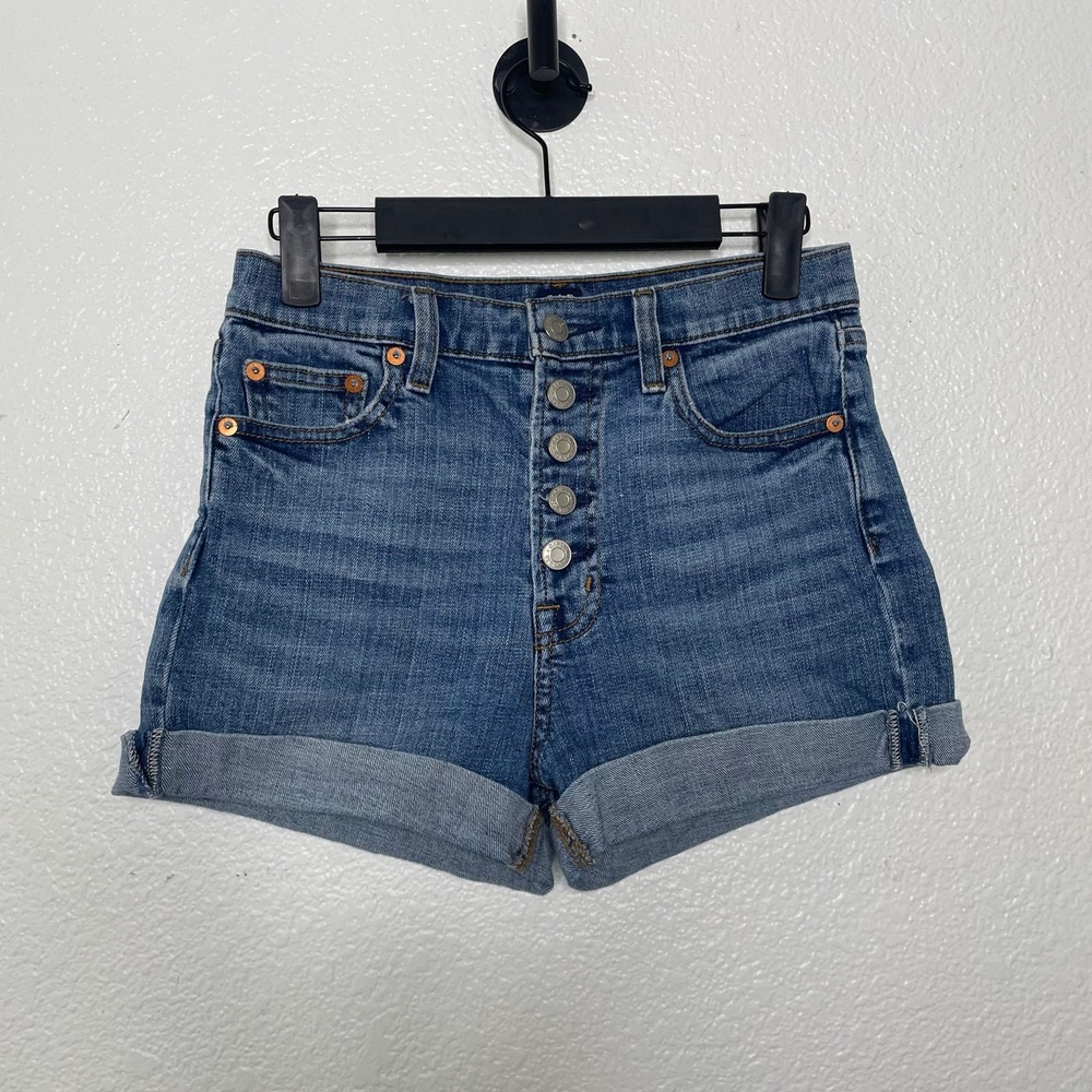 Gap Denim Womens High Rise 4 Inch Short Button Fly Cuffed Blue Jean Size 25